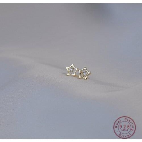HI MAN 925 Sterling Silver Plated 14K Gold Korean Star Hollow Flower Zircon Stud Earrings Women Exquisite All-match Jewelry