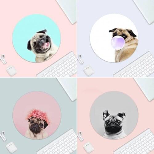 Animal Cute Pug Dog Laptop Computer Mousepad Small Rubber Desk Table Protect Game Office Work Round Mouse Mat pad