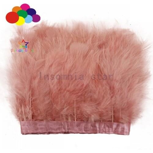 Coral pink Turkey Manabou Feather Fringe Trim 2 Meter Nature Fluffy Feather Sewing Trim 6-7 Inch in Width for Crafts Costume