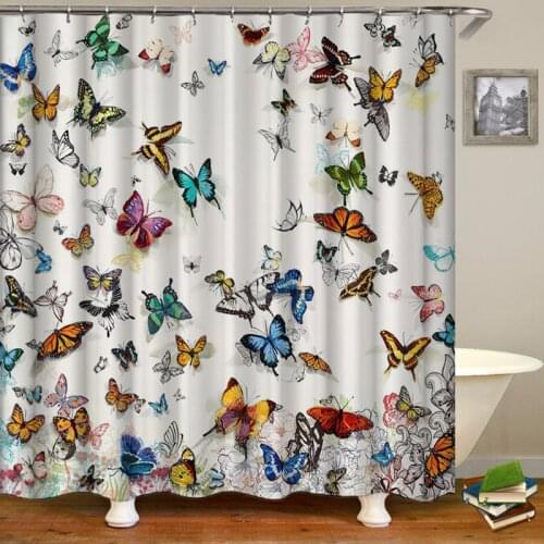 Beautiful Butterfly Polyester Fabric Shower Curtain Home Decor Shower Curtain Bathroom Waterproof Shower Curtain