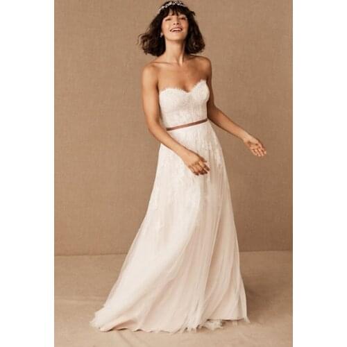 2021 Lace Wedding Dresses for Bride A Line Sweetheart Beach Wedding Bridal Gowns vestido de noiva