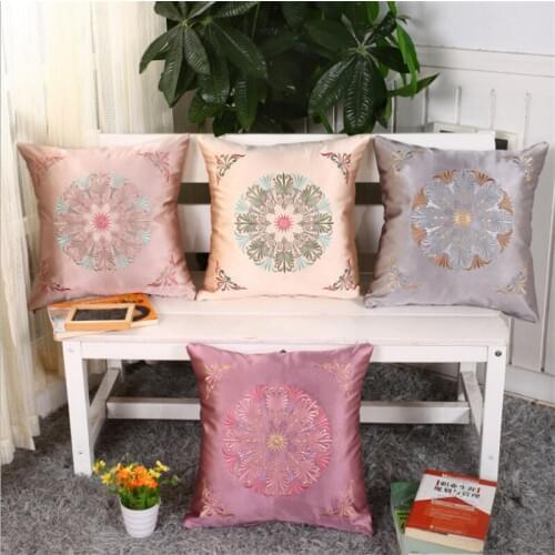 Hap-deer Geometric Silk Embroidery Cushion Cover Home Decorative pillowcase Embroideried Throw Pillows For Sofa 45x45cm