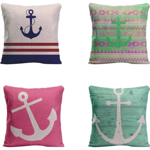 Anchor Pattern Printed Pillow Cover Cotton Linen Throw Pillowcase Lovely Covers For Sofa Home Livingroom Fashion Decorative