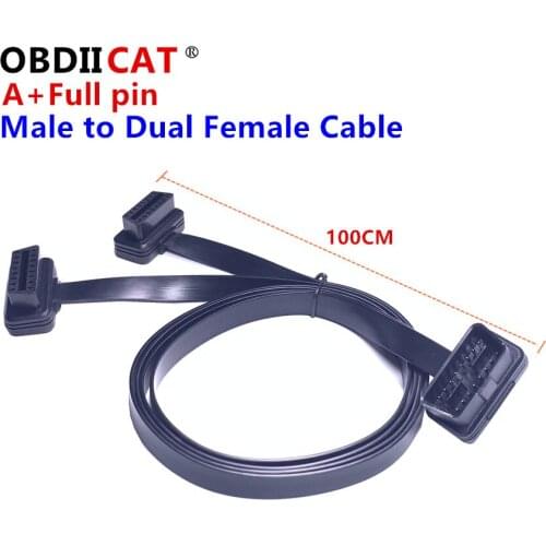 New 30cm OBD2 Male To Double Female Splitter Flat Thin Y Connector Extension Cable Suit for OBDII port