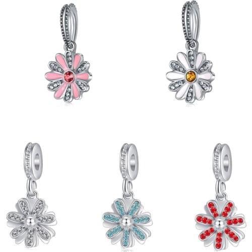 New Fashion Charm Original Flower Pendant Necklace Bracelet DIY Small Daisy Pendant Fits Original Pandora Lady Bracelet Jewelry