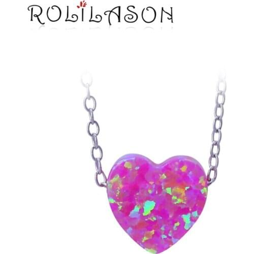 ROLLASON 925 sterling silver necklace pendant party design Heart-shaped purple fire opal for women OPS741