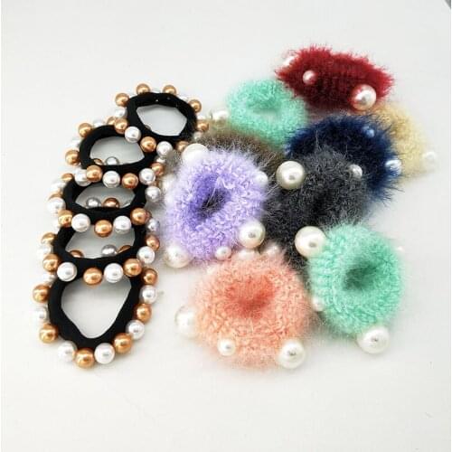 Plush Elastic Hair Rings Band Elastic Pearl Hairbands Headwear Adult Child Rope Hair Accessories Elastic Hairbands