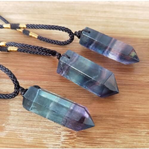 Striped Column Pendant Natural Colorful Fluorite Quartz Crystal Stone Point Healing Hexagonal Quartz Wand Treatment Stone #EO