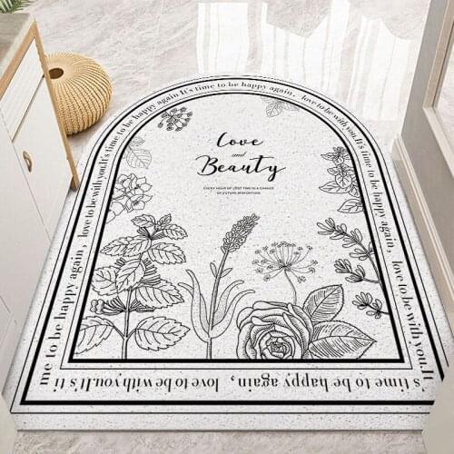 Resist Dirt Trapper Rugs Half Round Rubber Doormat Retro Flower Door Rugs Washable Non-slip Rug Easy Clean Carpet Entryway Mat