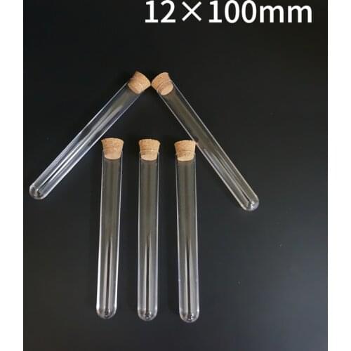 50pcs/100pcs/200pcs/400pcs 12x100mm Transparent Plastic Round Bottom Test Tube With Cork Stoppers Empty Scented tea Tubes