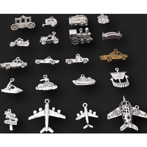 Retro Means of Transport Pendants DIY Jewelry Metal Accessories, Train Charms, Car Charms, Carriage Charms, Airplane Charms，P537