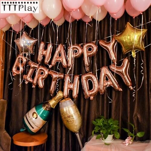 Rose Gold Heart Balloons Foil Champagne Star Balloons Wedding Party Decorations Latex Balloons for Happy Birthday Party Supplies
