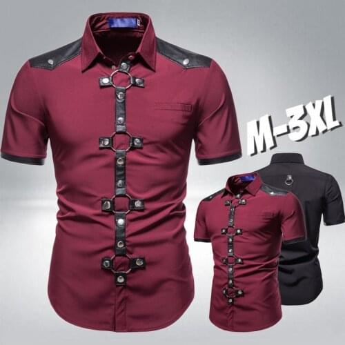 Fashion New Mens Punk shirts Mens Gothic Rivet Short Sleeve Shirts Casual For Men Comfortable Summer Wear shirts