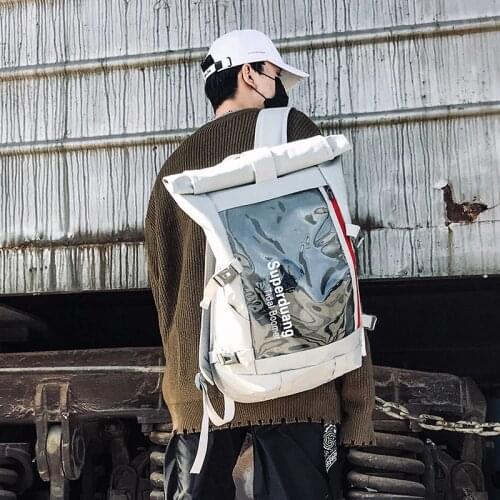 Street Style Backpack 2019 Unisex Fashionable Oxford Hip Hop Mens Streetwear Backpack Large Transparent Travel Backpack Package