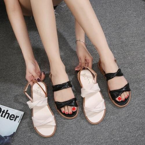 Double knot band gladiator sandals women back strap Roman summer shoes pleated leather beach sandalias 42 43 plus size sandal322