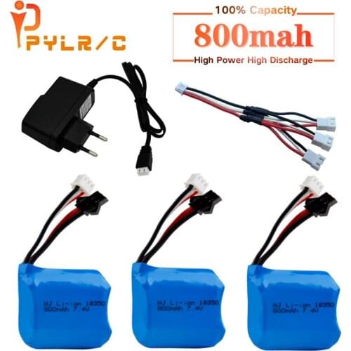 Teranty 7.4v 800mAh 18350 battery Charger Sets for H100 H102 7.4v Li-ion Battery for JJRC S1 S2 S3 S4 S5 High Speed RC boat