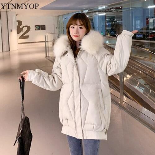 YTNMYOP 2021 Winter Warm Parkas Women Oversized Loose Jackets Hooded Female Outerwear Cotton Padded Clothing Snow Wear Coats