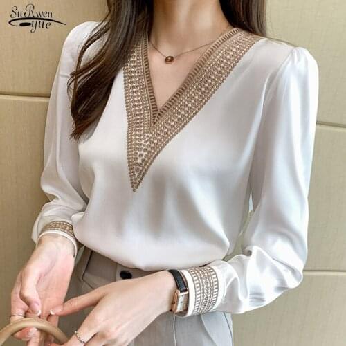 2021 New Fashion V Neck Chiffon Women Shirts Casual Loose Long Sleeve Women Blouse Solid Tops Plus Size Female Clothing 13366