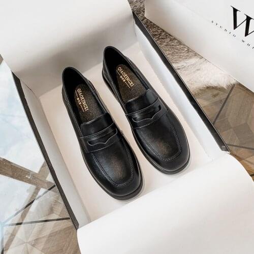 Womens Loafers Oxford Shoes for Women Casual Leather Flat Comfortable Slip-on Autumn 2021 Moccasins Sabot Designer Black