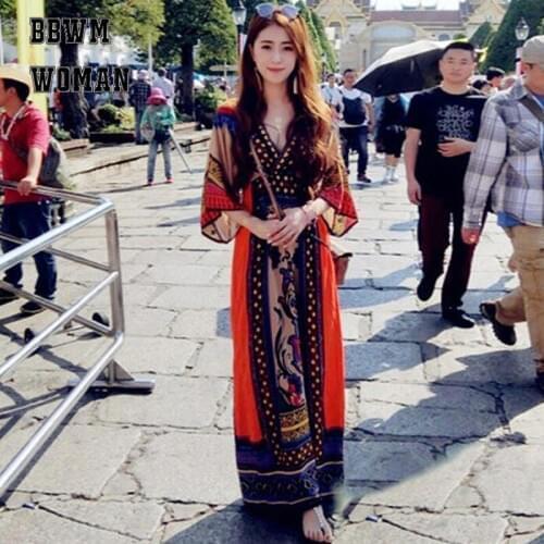 Travel Ethnic Style Women Dress Summer Bohemian Seaside Beach Female Dresses Holiday Long Dress ZO1822