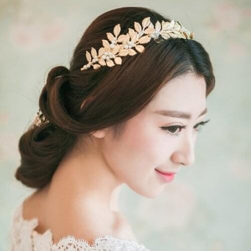 Sparkling leaf golden tiaras crown bridal jewerly hair jewerly hairwear princess girl hairbands headbands Evening party gift