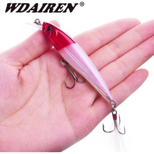 1Pcs Minnow Fishing Lures Wobblers Crankbait 9cm 7.2g with Feather Hooks Artificial Hard Lure Swimbaits Bass Bait Tackle
