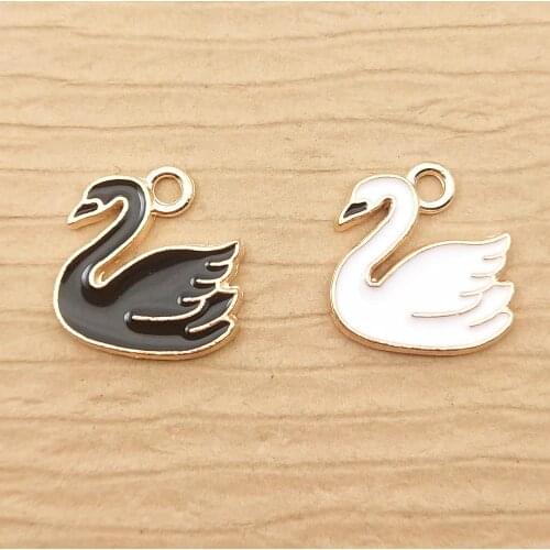 10pcs 13x13mm enamel swan charm for jewelry making cute earring pendant bracelet necklace charms diy design charms
