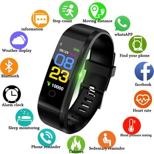115 Plus Smart Watch Bluetooth-compatible Sport Watches Health Smart Wristband Heart Rate Fitness Pedometer Waterproof Watch