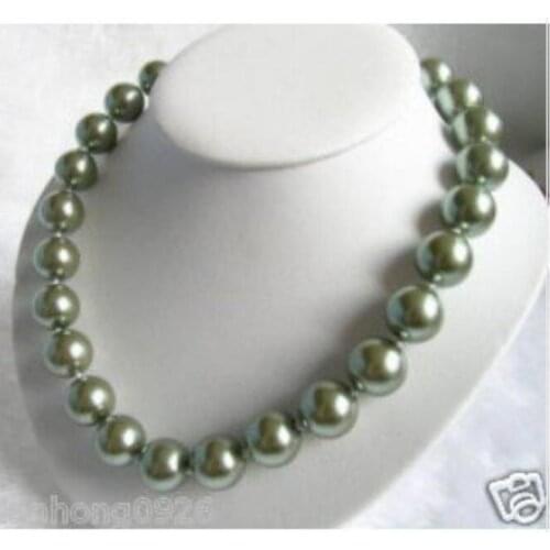 12MM green south sea shell pearl pendant necklace 18"