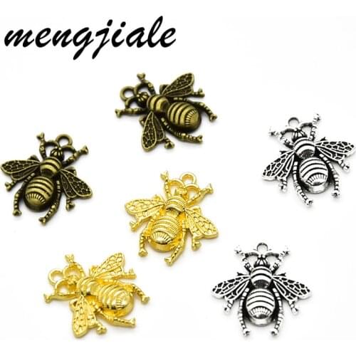15pcs Wholesale Three Color Small Bumblebee Charms Alloy Metal Bee Pendants For DIY Handmade Jewelry Accessories Making 21*20mm