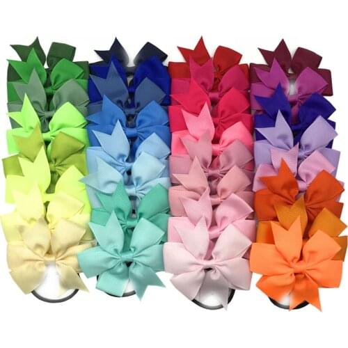 1pc Good Quality Grosgrain Ribbon Bow Elastic Hair Tie Boutique 8cm Hair Bow Rope Kids Ponytail Holder Head wear 40 Colors