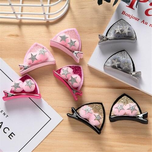 2Pcs/set Korea New Design Childrens Cute Cat Ear Hair Clips Little Girl Headwear Lovely Hairpin Barrette Kids Hair Accessories