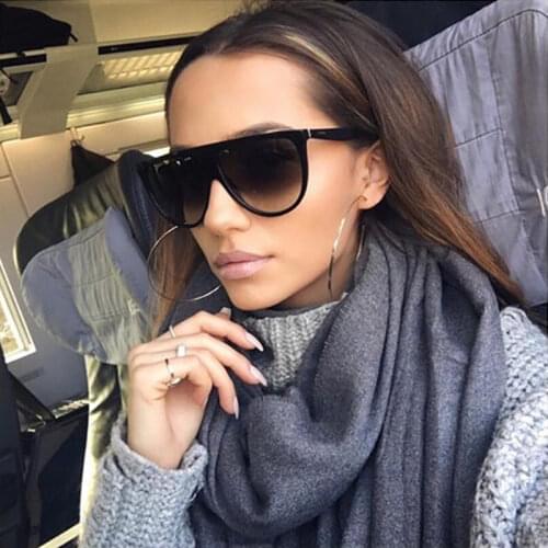 2021 Fashion Sunglasses Women Vintage Retro Flat Top Shadow Oversized Square Sunglasses Luxury Brand Large Shades Sun Glasses