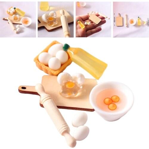 5Pcs/Set Mini Cute Rolling Pin Egg Bowl Olive Oil Set Kitchen Acces for Girls Dolls Dollhouse Bedroom Furniture Dollhouse Toy