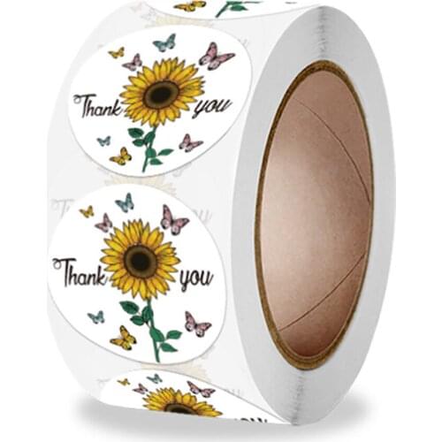 500pcs/roll Sunflower Stickers Thank You Sticker Lables Stickers For Envelope Wedding Packaging Box Sealing Stickers Decoration