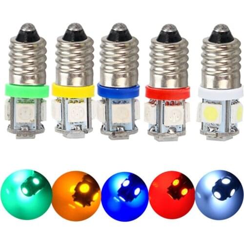 10pcs DC 6V E10 Car LED Screw Warning Signal Light Bulbs Auto Indicator Lamp 5050 5SMD Warm White Blue Red Green Yellow DC6V