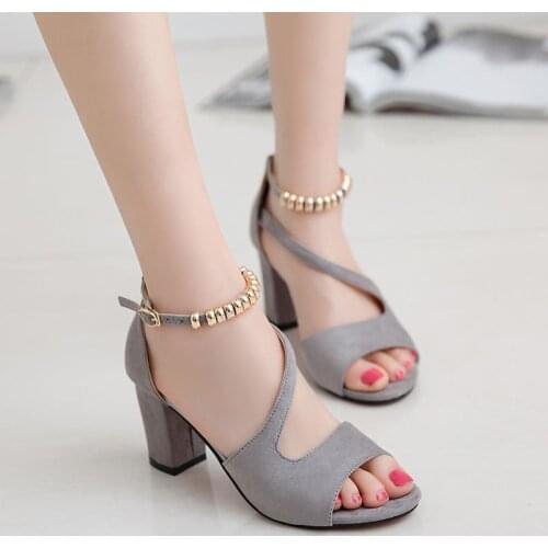 Fashion Women Sandals Breathable Comfort Office Ladies Working Shoes Summer Squareheel Buckle Strap Sandal Shoesvb56