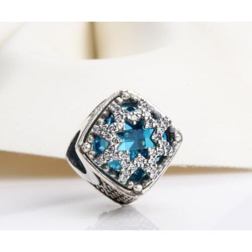Bewill Authentic 925 Sterling Silver Frost beauty blue snowflake beads Fit Original Charms Bracelet Necklace DIY Jewelry Making