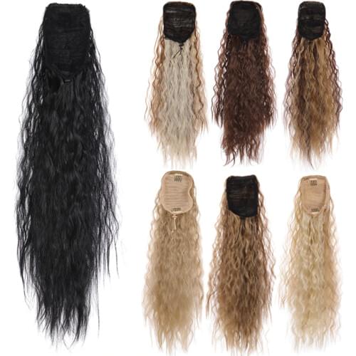 DIFEI 22 Inch Synthetic Long Body Wave Black Ponytail Extension Drawstring Curly Ponytail Clip in Hair Extensions for Women hair