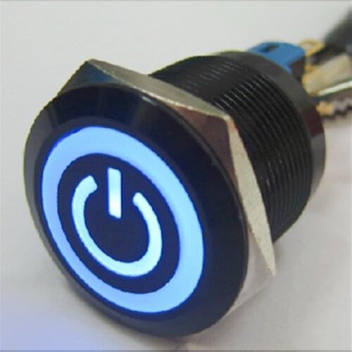 ELEWIND 22mm Black illuminated power symbol push button switch(PM221F-11ET/B/12V/A)