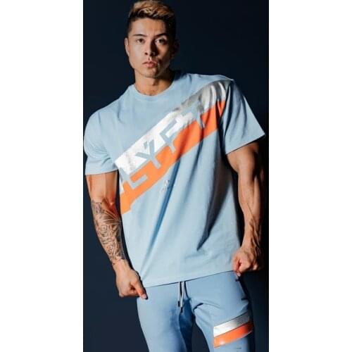 Lyft Muscle Fitness Sports Short Sleeve Mens Cotton Slim T-shirt Running Breathable Casual Mens T-shirt Trend