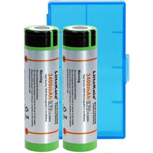 LiitoKala 2PCS Original 18650 NCR18650B 3.7V 3400mAh rechargeable lithium-ion battery for flashlight use+Storage box