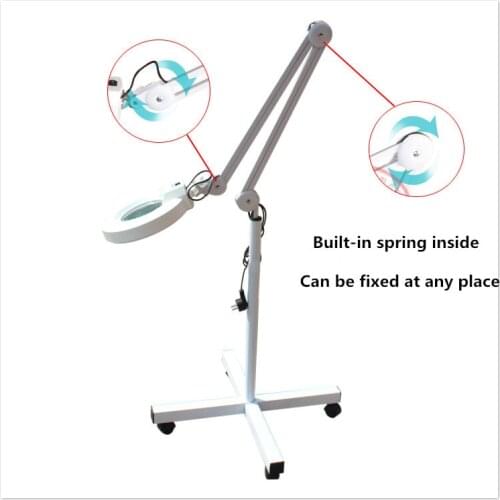 22W removable clip-on magnifier build-in casters 10X White glass lense Floor-to-desktop magnifier light For Beauty and Permanent