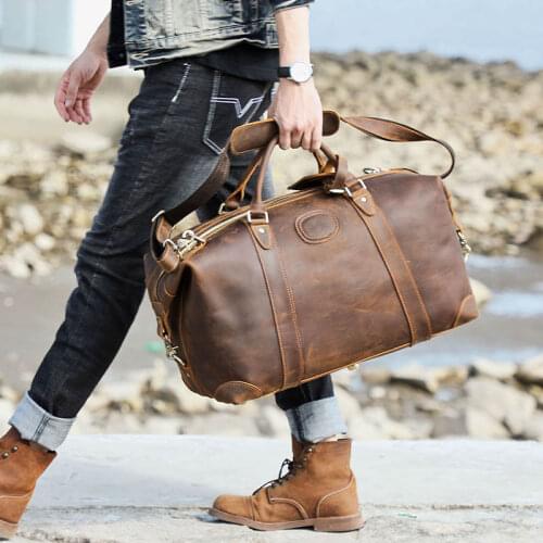 Luufan Genuine Leather Mens Travel Bag 20 inch Big Capacity Vintage Crazy Horse Leather Carry On LargeWeekend Luuage Bag For Man