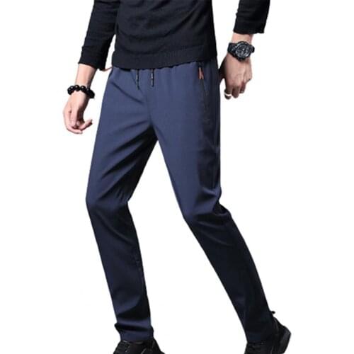 Fashion Men Pants Solid Color Sweat Absorbent Quick Drying Drawstring Ankle Tied Zipper Pockets Thin Trousers for Outdoor Sports