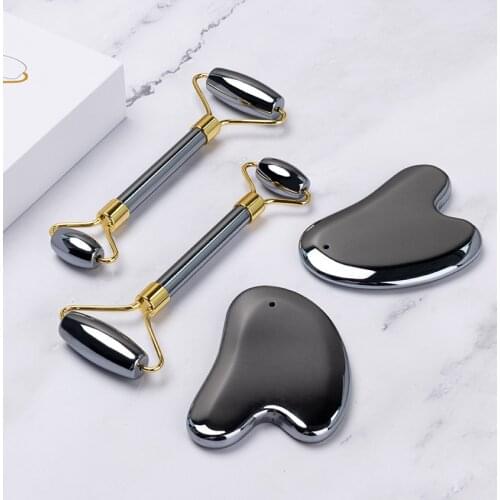 Natural Terahertz Energy Stone Massager Facial Massage Roller Guasha Scraper Set Eye Face Neck Thin Lift Relax Slimming Tools