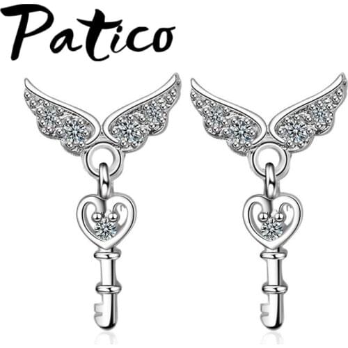 100% New Brand Women Wings Shape Long Earrings Hot Selling 925 Sterling Silver Earrings Key Shape Earring For Wedding Party