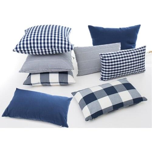 New Plaid Striped Polyester Cotton Canvas Cushion Cover Pillow Case Navy Blue Chair Sofa Home Decor Throw Pillow Cover