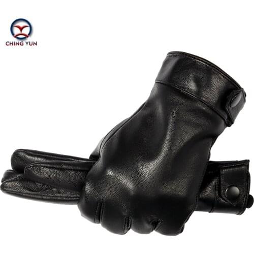CHING YUN New Winter man sheepskin leather gloves male warm soft mens gloves black men mittens Flannel lining large size glove
