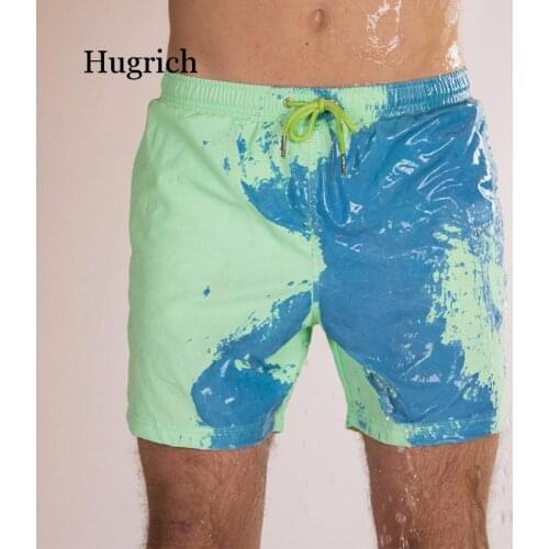 Water Color Changing Swimming Trunks Beach Pants Mens European Style Large Size Shorts 2021 Fashion